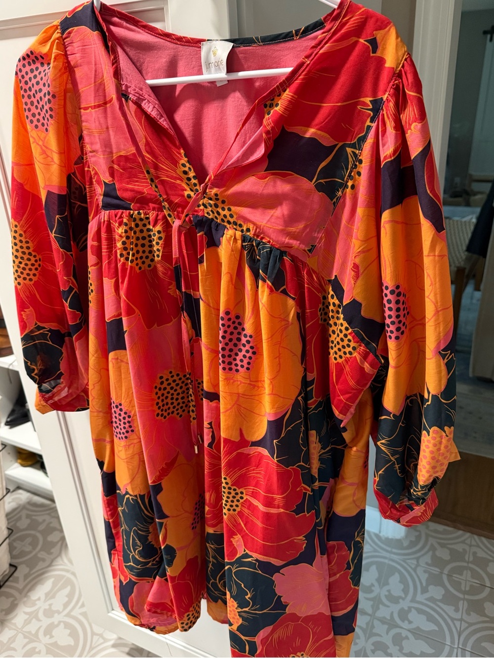 Bold Floral Long Sleeve Dress in Red and Orange